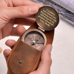 Personalized Brass Compass Birthday Gift for Boyfriend, Anniversary Gift Husband, Gift for Him, Wedding Gift for Couple, Gift for Her