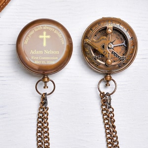 First Communion Gift Engraved Compass, Confirmation Gift for Nephew,  Baptism Gift for Godson, Religious Gift for Son