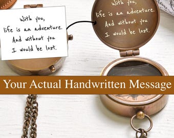 Handwriting Engraved Working Compass – Personalized Signature & Message Brass Pocket Compass