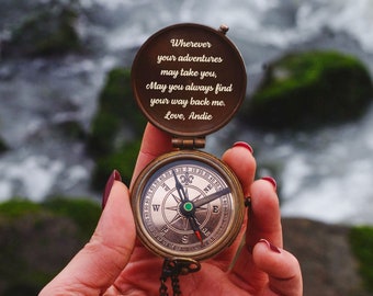 Personalized Brass Compass, Engraved Anniversary Gift