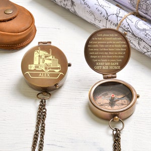 Engraved Trucker Compass: Personalized Long Haul Driver Gift