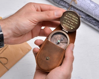 Man jubileumcadeau gegraveerd kompas, verjaardagscadeau voor vriend, gepersonaliseerd koperen kompas, cadeau voor hem, huwelijkscadeau paar