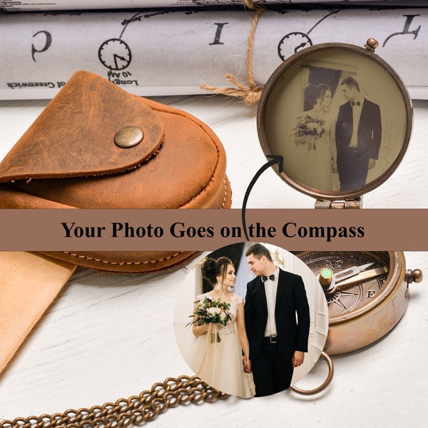 Personalized Compass Wedding Photo Engraved Gift,Anniversary Gifts For Couple,Memorial Gift For Wife, Groomsmen Gift, Unique Gift for Him