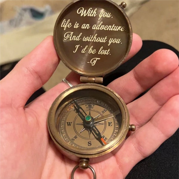 Personalized Anniversary Gift, Wedding Photo on Accessory, Gift for Husband, Working Nautical Compass, Valentines Gift for Him