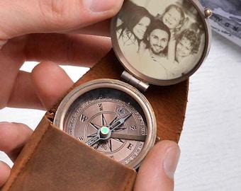 Memorial Compass with Photo Engraving – Personalized Remembrance Keepsake Working Brass Compass