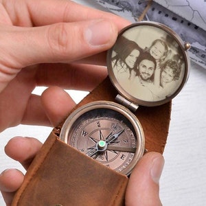 Anniversary Gifts For Huband, Nordic Compass, Photo Engraved Compass, Birthday Gift for Boyfriend, Personalized Brass Compass, Gift For Dad