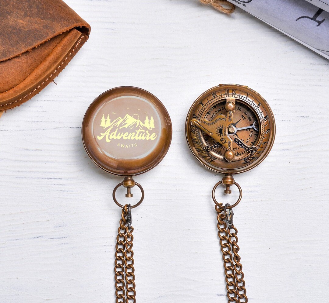 Adventure Awaits Compass, Your Actual Handwritten Message Engraved Compass for Husband