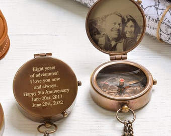 Your photo Engraved Compass, Best Gifts for Him, Wedding gifts for Couples, Anniversary Gifts for Husband