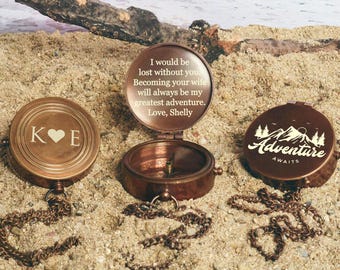 Personalized Engraved Compass: Adventure Awaits, Handwriting Gift