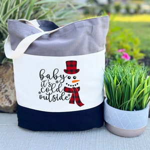 Baby It's Cold Outside Tote Bag, Snowman Bag, Christmas Gift, Mom Gift, Snowman Lover gift, New Years gift, Cute Snowman, New Year Party Bag