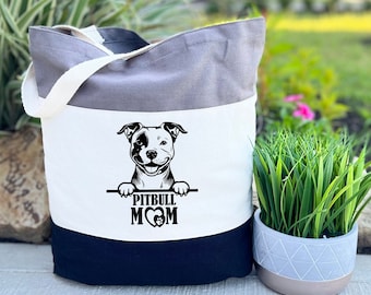 Pitbull Dog Mom Tote Bag, Pitbull Mom Bag, Mom Dog Gift, Puppy Tote Bag, Gift For Pitbull Owners, Dog Park Tote Bag, Dog Travel Canvas Bag