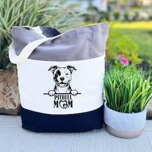 Pitbull Dog Mom Tote Bag, Pitbull Mom Bag, Mom Dog Gift, Puppy Tote Bag, Gift For Pitbull Owners, Dog Park Tote Bag, Dog Travel Canvas Bag