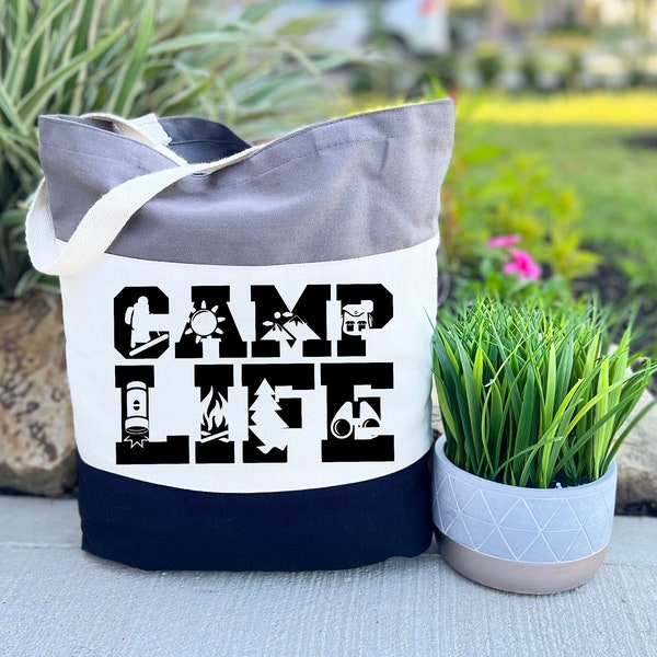 Camp Life tote bag, Camp tote, Outdoors Tote, Funny Tote Bag, Camping Stuff tote, Canvas Tote Bag for Travel, Gift for Camper, Trend Tote