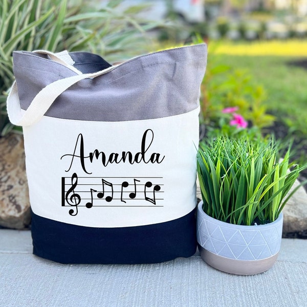 Personalized Name Tote Bag, Custom Music Bag, Musician Tote, Teacher tote bag, Music Lover Bag, Gift for women, gift for her, Canvas bag