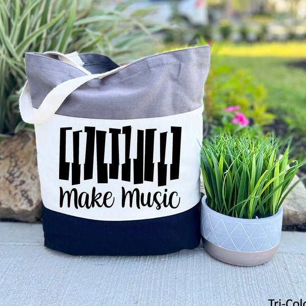 Piano Tote Bag, Make Music Bag, Piano Book Tote, Piano Lesson Bag, Music Bag Gifts, Music Lover Bag, Musician Tote Bag, Teacher Gift Bag