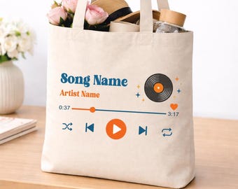 Custom Song Playlist Tote Bag, Personalized Artist Name Music Canvas Bag