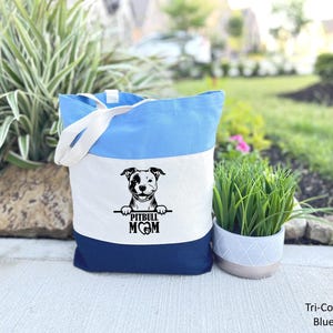 Pitbull Dog Mom Tote Bag, Pitbull Mom Bag, Mom Dog Gift, Puppy Tote Bag, Gift For Pitbull Owners, Dog Park Tote Bag, Dog Travel Canvas Bag image 3