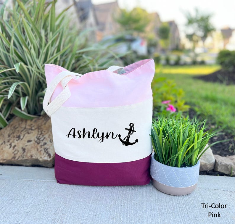 Nautical Anchor Canvas Tote Bag, Personalized Gift Beach Bag, Personalized Anchor, Tote Bag, Beach Bag, Cruise Bag, Nautical Wedding Tote image 4