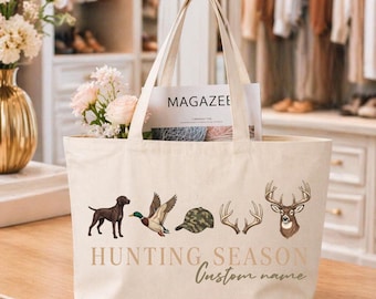 Personalized Hunting Tote Bag, Custom Name Hunter Bag, Minimalist Hunting Season Design