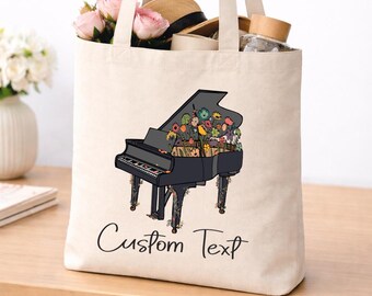 Personalized Name Pianist Bag, Custom Piano Tote with Wildflowers, Music Teacher Canvas Bag