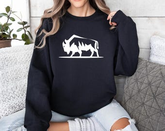 Bison Graphic  Sweatshirt, American Buffalo Sweatshirt, Bison Gift, Wild Bison Hoodie, Bison Lover Gift, Buffalo Hoodie, Bison Lover Gift