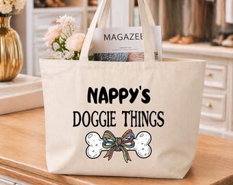 Personalized Name Doggie Things Tote Bag, Custom Pet Travel Bag, Stylish Dog Mom