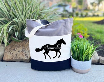 Horse Tote Bag,  Personalized Canvas Tote Bag,  Equestrian tote bag, Personalized gift, Cotton Canvas Tote, Gift For Women, Horse Lover Gift