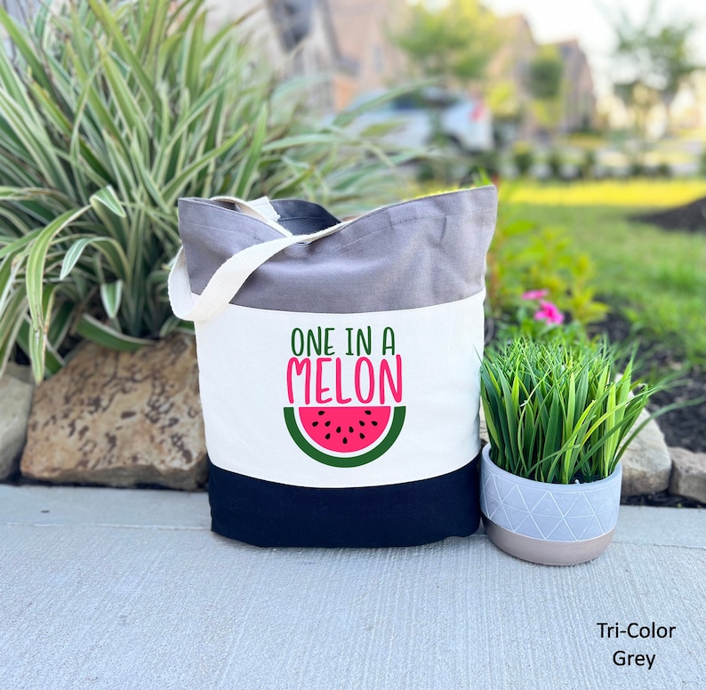 One In A Melon Tote Bag, Watermelon Lover Bag, Summer Design Gift Bag, Girl Trip Canvas Bag, Holiday Tote Bag, Watermelon Bag, Beach Life image 1