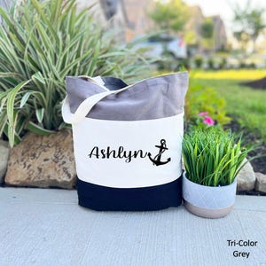 Nautical Anchor Canvas Tote Bag, Personalized Gift Beach Bag, Personalized Anchor, Tote Bag, Beach Bag, Cruise Bag, Nautical Wedding Tote image 3