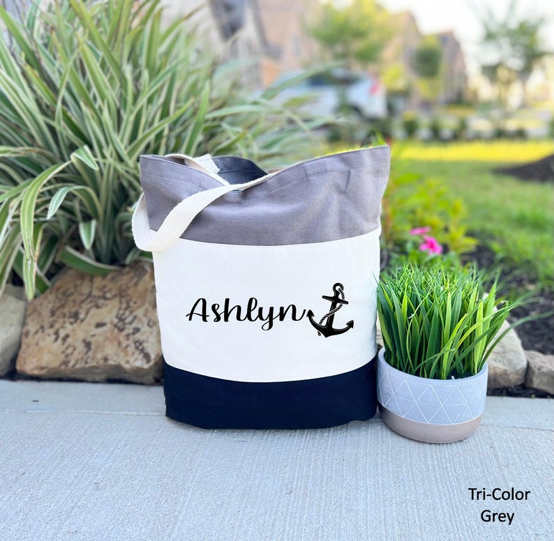 Nautical Anchor Canvas Tote Bag, Personalized Gift Beach Bag, Personalized Anchor, Tote Bag, Beach Bag, Cruise Bag, Nautical Wedding Tote image 3