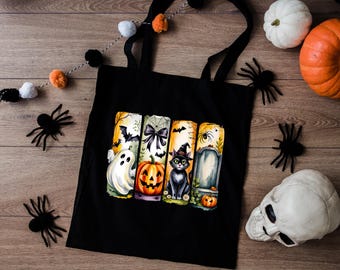 Vintage Ghost  Tote, Spooky Season Bag, Witchy Ghost Halloween Gift