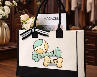 Custom Dog Name Tote Bag, Dog Owner Gift, Personalized Pet Travel Canvas Bag