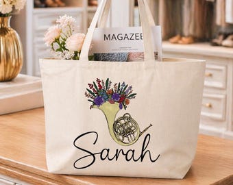 Personalized French Horn Player Bag, Custom Name Music Teacher Tote, Band Director Accessory