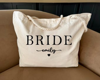 Custom Bride Tote Bags, Bride Bag, Bachelorette Gift, Personalized Bridesmaid Bags, Bridesmaid Gifts for Her, Bride to Be Gift, Wedding Tote