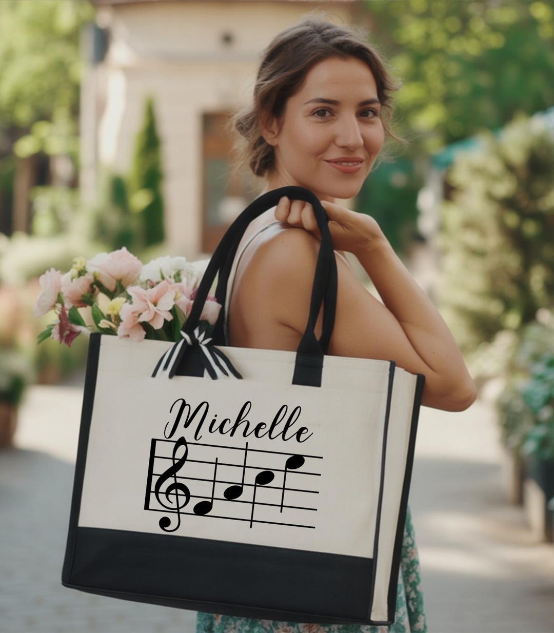 Custom Music Tote Bag, Music Notes Tote Bag, Piano Lesson Bag, Music ...