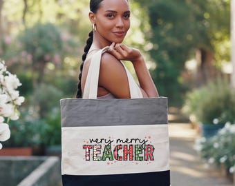 Christmas Teacher Bag, Christmas Teacher Gift Bag, Teacher Appreciation Gift, Christmas Tote Bag, Xmas Teacher Tote Bag, Teacher Gift Tote