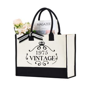 50th Birthday Tote Bag, Vintage 1975 Tote Bag, 50th Birthday Gift, Birthday Party Gift, 1975 Gifts Tote Bags For Women, Born In 1975