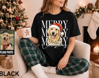 Comfort Colors® Custom Pet Christmas Shirt with Photo & Name, Personalized Pet Lover Dog Cat