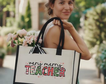 Teacher Christmas Tote Bag, Teacher Christmas Gift Bag, Teacher Appreciation Gift Tote Bag, Christmas Gift for Teacher, Teacher Tote Bag