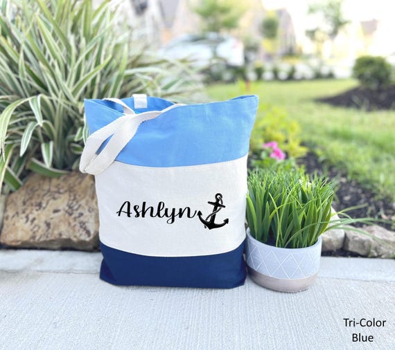 Nautical Anchor Canvas Tote Bag, Personalized Gift Beach Bag, Personalized Anchor, Tote Bag, Beach Bag, Cruise Bag, Nautical Wedding Tote
