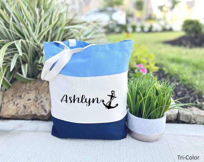Nautical Anchor Canvas Tote Bag, Personalized Gift Beach Bag, Personalized Anchor, Tote Bag, Beach Bag, Cruise Bag, Nautical Wedding Tote