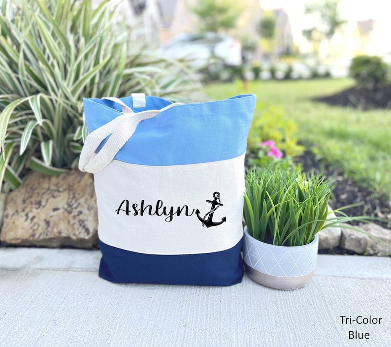 Nautical Anchor Canvas Tote Bag, Personalized Gift Beach Bag, Personalized Anchor, Tote Bag, Beach Bag, Cruise Bag, Nautical Wedding Tote image 1