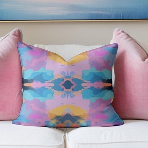 Watercolor Pink and Blue Pillow Dupe Laura Park Pillow Preppy Pillows Dorm Pillow Decorative Throw Cute Lumbar Aesthetic Room Decor