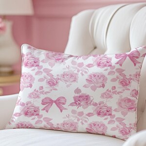 Pink Rose Preppy Throw Pillow Dorm Pillow Love Shack Balletcore Toile De Jouy Coquette Bedding French Provincial Coquette Pillow Teen Room