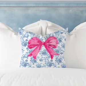 Pink and Blue Pillow Preppy Pillows Dorm Pillow Cute Throw Pillows Hot Pink Pillow Preppy Throw Pillows Toile de Jouy Room Decor for Teens