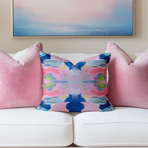 Almohada rosa y azul marino, almohada dupe, almohadas preppy, almohada de acuarela para dormitorio, manta decorativa, linda decoración lumbar estética para habitación
