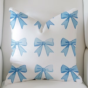Preppy Grandmillenial Bow Pillow Watercolor Dorm Pillow Decorative Throw Pillows Cute Lumbar Teen Room Decoration Aesthetic Room Decor