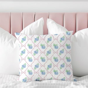 Pink and Blue Preppy Pillow Coquette Bow Throw Pillow Cute Throw Pillows Grand Millenial Decor Grandmillenial Dorm Pillow College Room Decor
