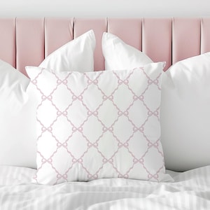 Pink Preppy Throw Pillow Coquette Bow Pillow Grand Millenial Decor Grandmillenial Aesthetic Pillows Dorm Pillow  Cute College Room Decor