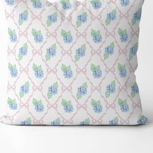 Pink and Blue Preppy Pillow Coquette Bow Throw Pillow Cute Throw Pillows Grand Millenial Decor Grandmillenial Dorm Pillow College Room Decor